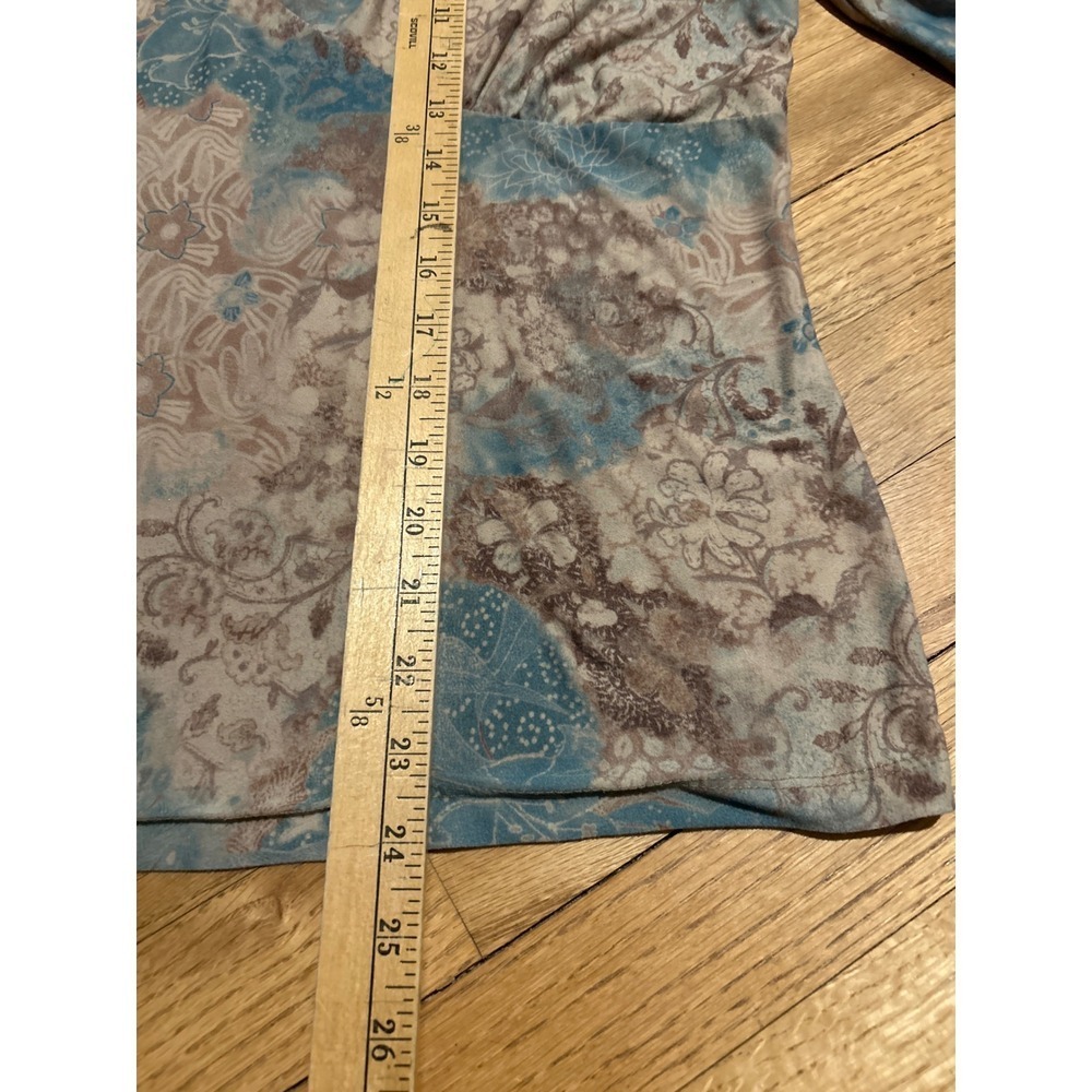 No Boundaries Top 1X Teal Brown Floral V-Neck 3/4 Sleeve Boho Blouse y2k 2000s - Picture 7 of 7